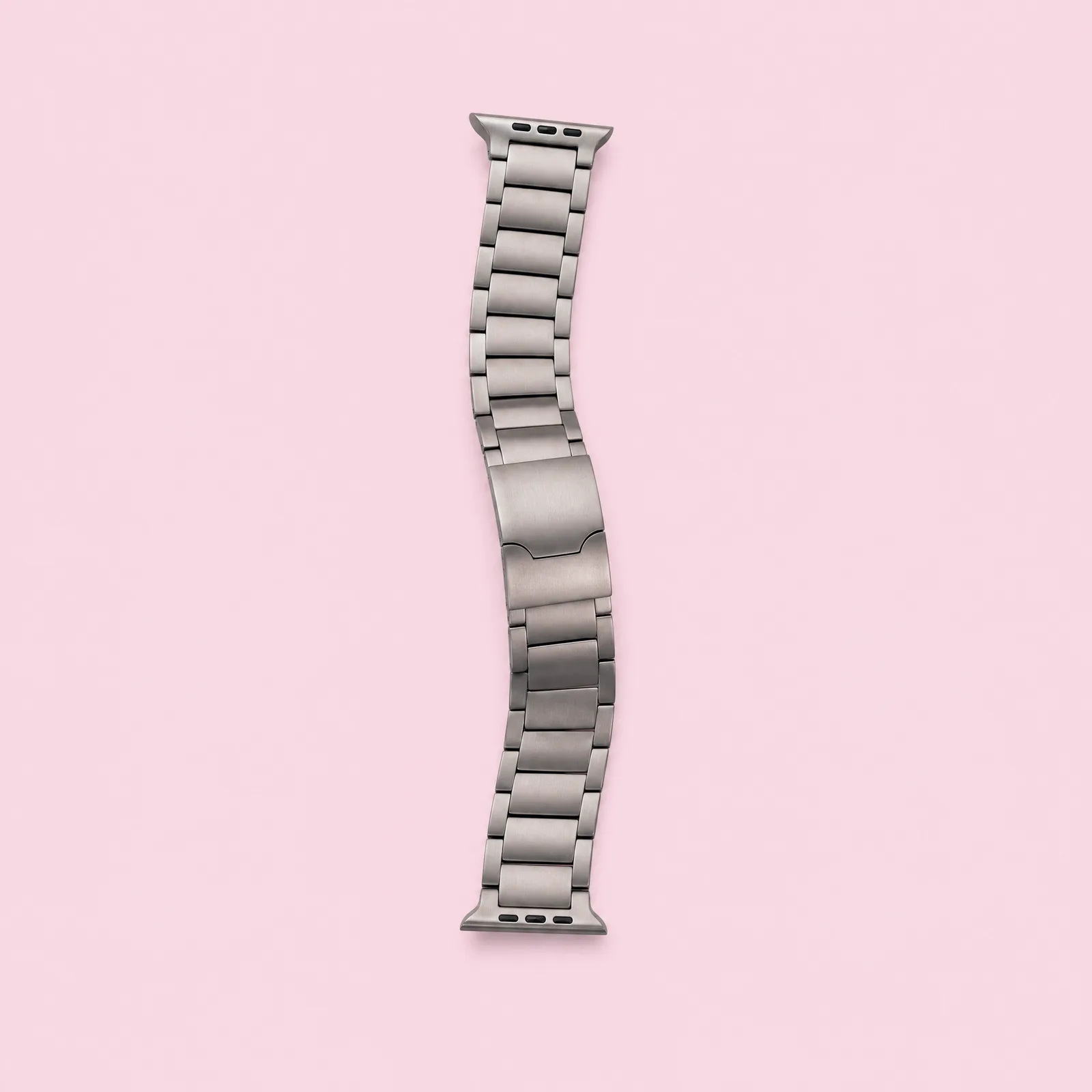 A brushed titanium link bracelet strap